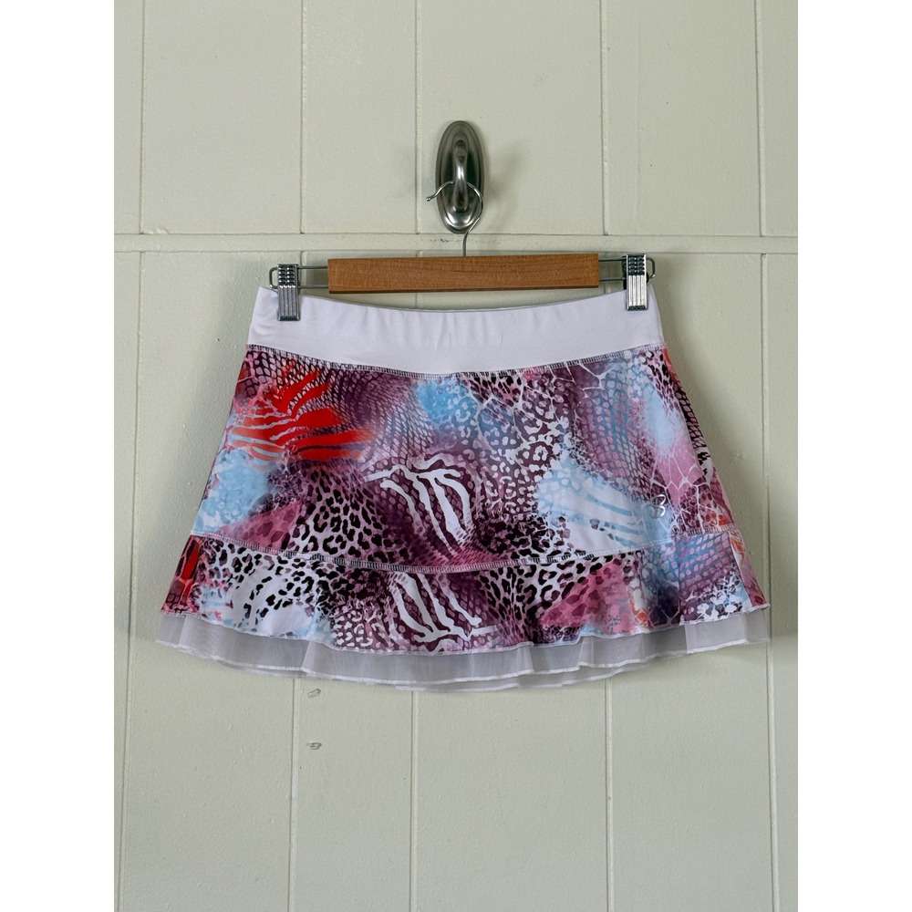 Sofibella Womens Animal Print Tennis Skort Pink Ruffle Mesh Size S Pickleball